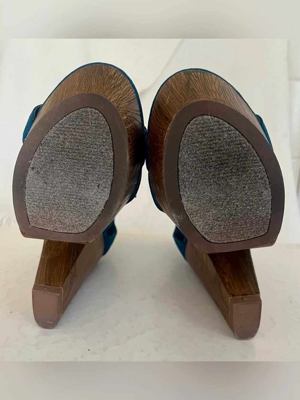 G by Guess Teal Suede Platform Wedge Sandals